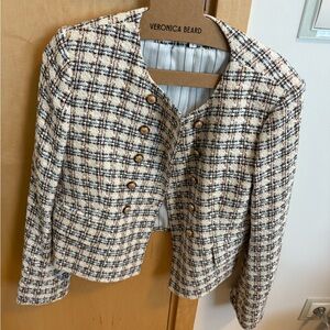 NWOT Veronica Beard Cream and Black Plaid Blazer